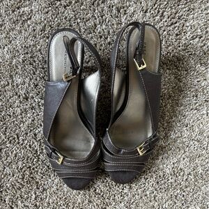 Predictions Brown Peep-Toe Slingback Heels